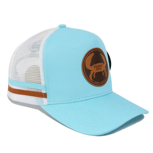 STAUNCH CRAB TRUCKER HAT COUNTRY LEATHER PATCH SEAFOAM/WHITE