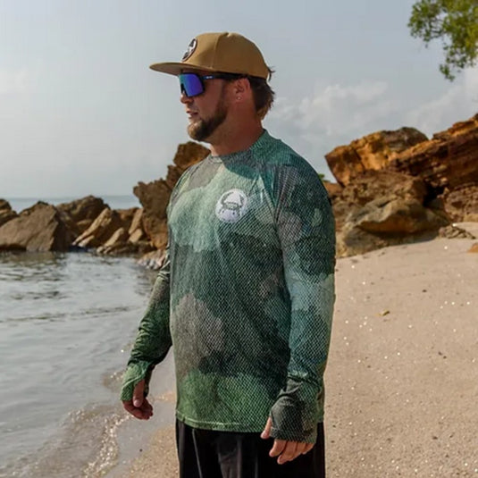 STAUNCH CRAB MENS SINIK GREEN UPF50+ LONG SLEEVE FISHING SHIRT [SZ:X-LARGE]