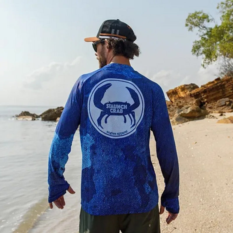 Load image into Gallery viewer, STAUNCH CRAB MENS SINIK BLUE UPF50+ LONG SLEEVE FISHING SHIRT [SZ:3X-LARGE]
