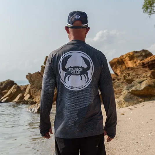 STAUNCH CRAB MENS SINIK BLACK UPF50+ LONG SLEEVE FISHING SHIRT [SZ:2X-LARGE]