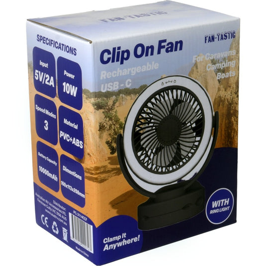 FANTASTIC 12V CLIP ON FAN PORTABLE RECHARGEABLE LITHIUM 