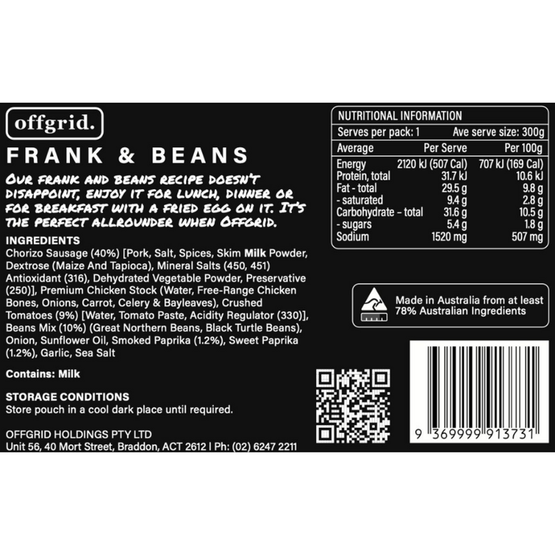 Load image into Gallery viewer, OFFGRID FRANKS AND BEANS 250 GRAMS
