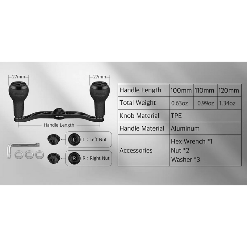 Load image into Gallery viewer, GOMEXUS 100MM ALUMINIUM BAITCAST HANDLE TPE 27MM [SZ:8X5 BLACK CLR:BLACK &amp; PURPLE]
