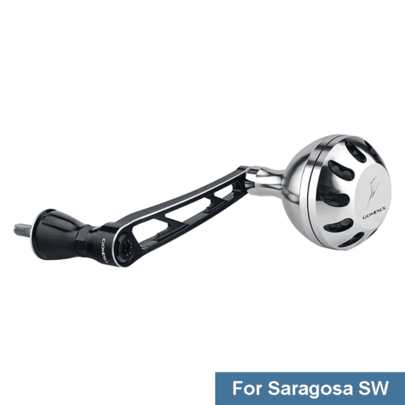 Load image into Gallery viewer, GOMEXUS 70MM ALUMINIUM HANDLE 45MM POWER KNOB BLACK &amp; SILVER SHIMANO
