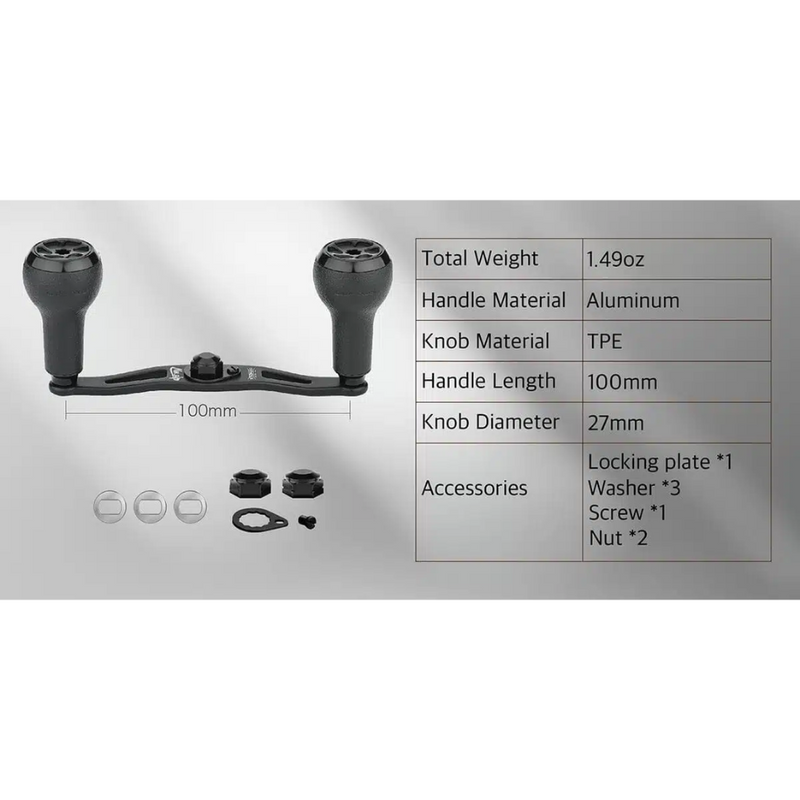 Load image into Gallery viewer, GOMEXUS 100MM ALUMINIUM/ALLOY BAITCAST HANDLE TPE 27MM [SZ:8X5 CLR:BLACK]
