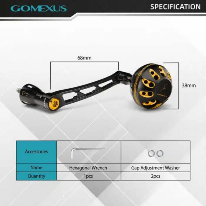 Load image into Gallery viewer, GOMEXUS 68MM ALUMINIUM POWER HANDLE 38MM KNOB DAIWA [CLR:BLACK &amp; GOLD]
