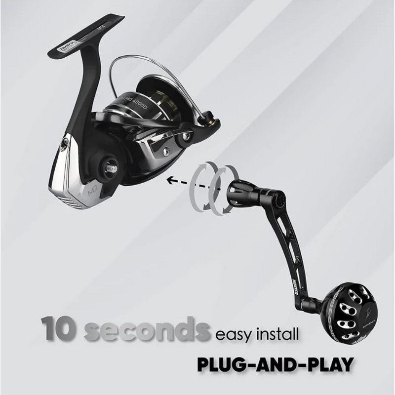 Load image into Gallery viewer, GOMEXUS 68MM ALUMINUM POWER HANDLE 38MM KNOB DAIWA [CLR:BLACK &amp; SILVER]
