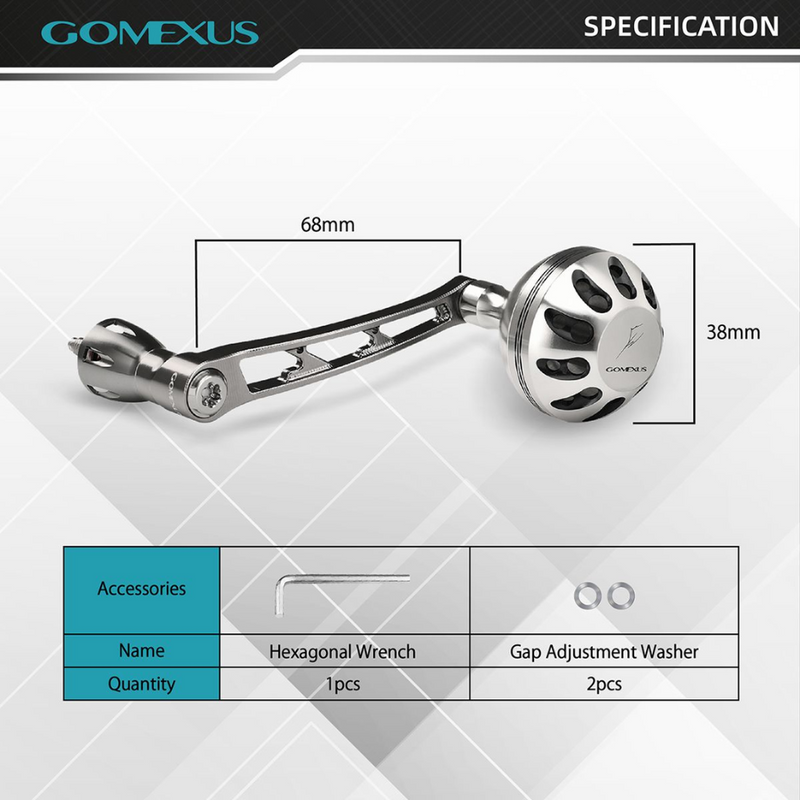 Load image into Gallery viewer, GOMEXUS 68MM ALUMINUM POWER HANDLE 38MM KNOB DAIWA [CLR:SILVER &amp; BLACK]
