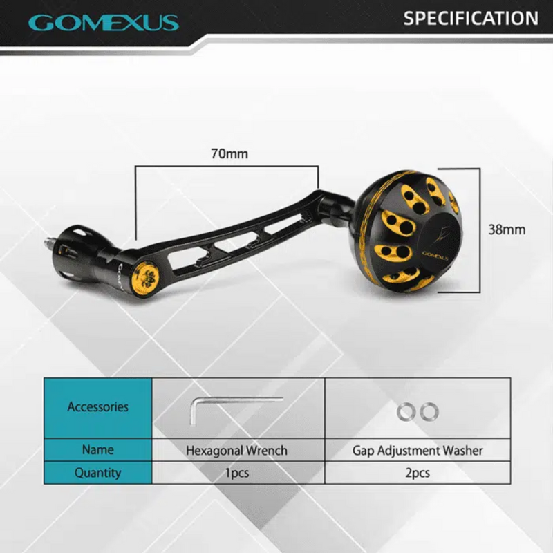 Load image into Gallery viewer, GOMEXUS 70MM ALUMINIUM POWER HANDLE 38MM KNOB SHIMANO [CLR:BLACK &amp; GOLD]
