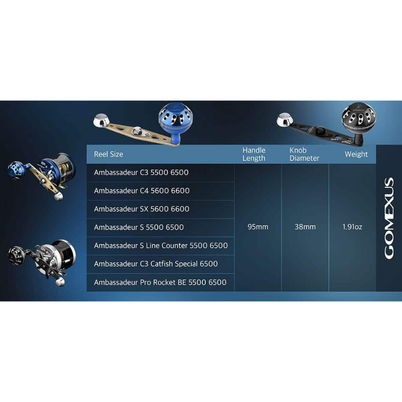 Load image into Gallery viewer, GOMEXUS 95MM HANDLE 38MM ALUMINIUM KNOB ABU 8X5 [CLR:BLUE &amp; GOLD]

